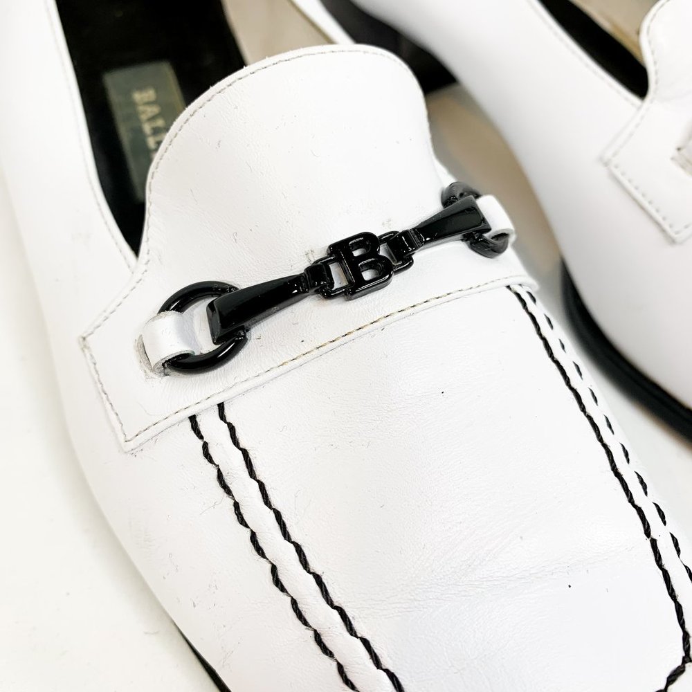 BALLY White Leather Loafers Chunky Heel - Picture 3 of 8